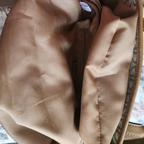 FOSSIL women Handbag Beige Canvas Logo print/Leather 13"x9"x4.5" 2 handles - Picture 11 of 15